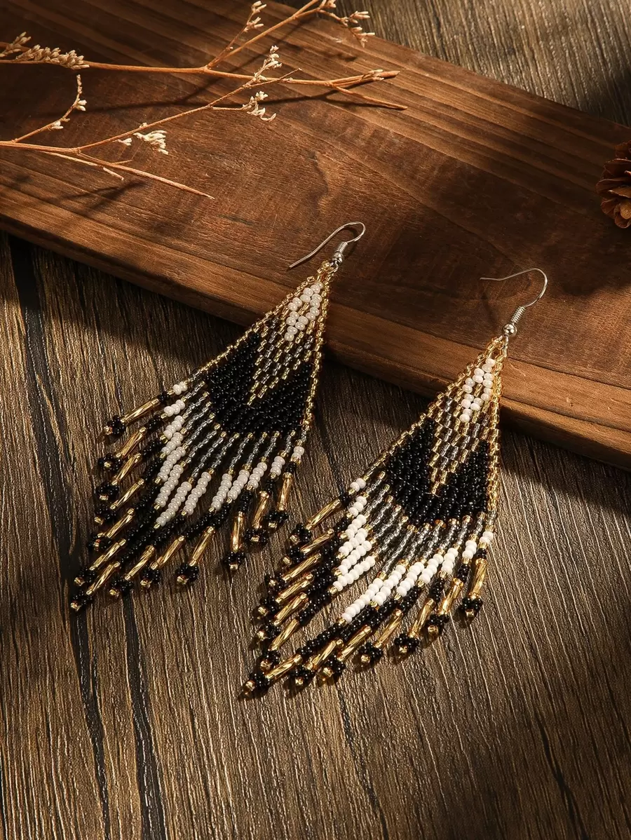 Beaded Tassel Drop Earrings