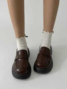 極簡風格厚底樂福鞋 - 咖啡棕 - 查看 3