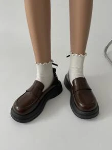 極簡風格厚底樂福鞋 - 咖啡棕 - 查看 4