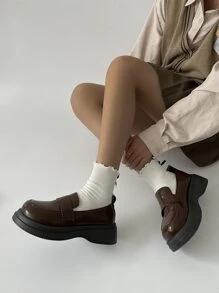 極簡風格厚底樂福鞋 - 咖啡棕 - 查看 6