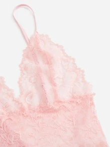 Contrast Lace Mesh Lingerie Set & Belted Robe - Dusty Pink - View 3