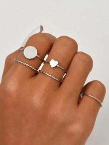 5 chiếc nhẫn chi tiết trái tim - Bạc - Xem 1