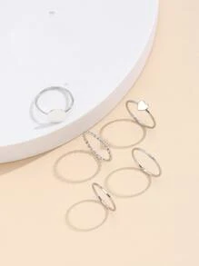 5 chiếc nhẫn chi tiết trái tim - Bạc - Xem 3