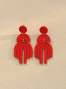 Round Decor Drop Earrings - Red - View 1