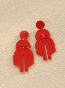 Round Decor Drop Earrings - Red - View 2