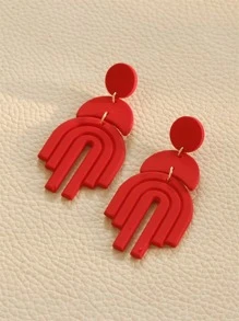 Round Decor Drop Earrings - Red - View 3