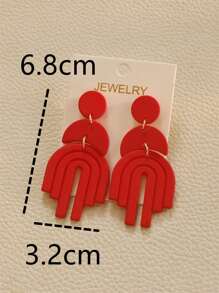 Round Decor Drop Earrings - Red - View 4