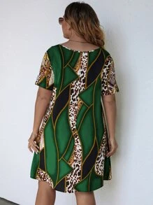 SHEIN LUNE Đầm Plus Size In hoa Báo Giải trí - màu xanh lá - Xem 2
