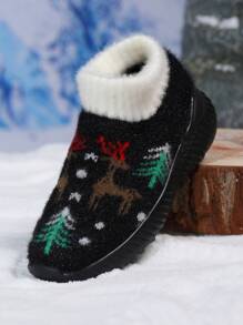 Boys Christmas Elk Pattern Slip On Running Shoes - Black - View 5