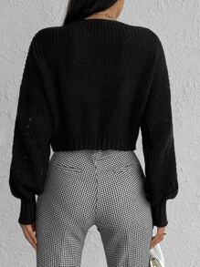 RueChic Lantern Sleeve Button Front Cardigan - Black - View 2