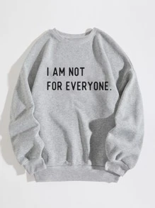 SHEIN EZwear Slogan Graphic Drop Shoulder Sweatshirt - Grey - View 1