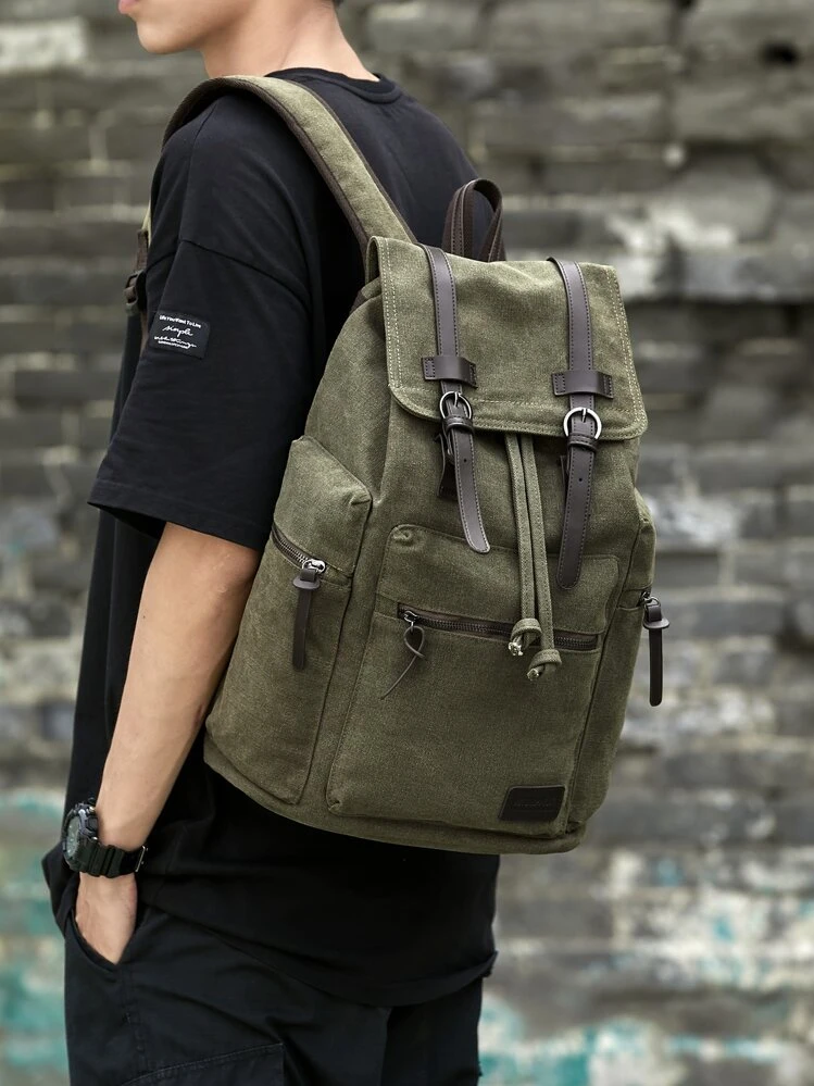 Werocker Men Letter Patch Buckle Decor Canvas Satchel Backpack SHEIN