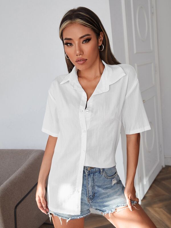 Drop Shoulder Button Front Shirt SHEIN UK