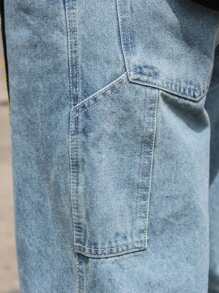 Claim Dot 男士純色口袋寬鬆牛仔褲 - 淺色水洗藍 - 查看 4