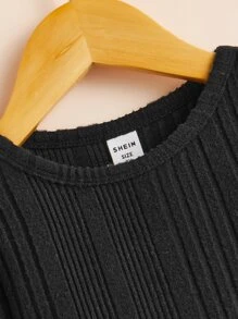 SHEIN Camiseta de manga larga para niña preadolescente con dobladillo con volantes de dos tonos - Blanco y Negro - Ver 3