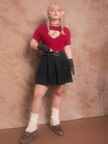 ROMWE Kawaii 大碼高腰百褶半身裙 - 黑色 - 查看 3