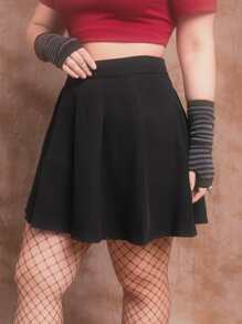 ROMWE Kawaii 大碼高腰百褶半身裙 - 黑色 - 查看 5