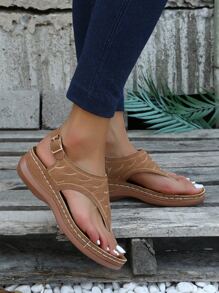 European Fashion Women Sandals With Wedge Heel, Comfortable Casual Outdoor Slippers - Brown - View 1