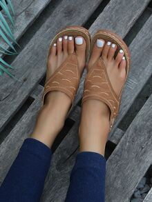 European Fashion Women Sandals With Wedge Heel, Comfortable Casual Outdoor Slippers - Brown - View 7