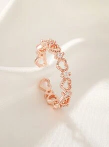 1 件时尚镂空心形水晶水钻戒指，休闲百搭，适合女性，适合日常佩戴、派对，是送给朋友和女朋友的完美礼物 - 玫瑰金 - 查看 2