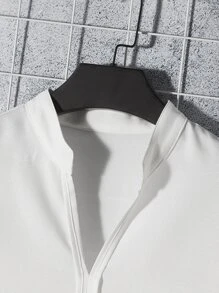 Manfinity Homme 男士素色缺口領襯衫 - 白色 - 查看 3