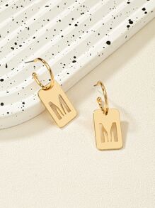 Letter Detail Geometric Drop Earrings - Yellow Gold - View 2
