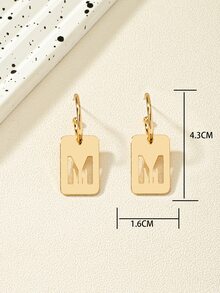 Letter Detail Geometric Drop Earrings - Yellow Gold - View 3