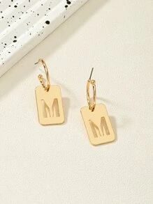 Letter Detail Geometric Drop Earrings - Yellow Gold - View 4