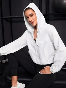 Cazadora deportiva de hombros caídos con bolsillos oblicuos con capucha - Blanco - Ver 1