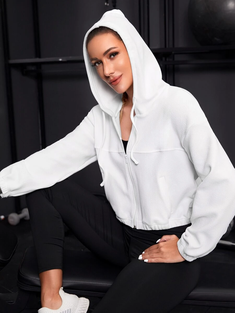 Cazadora deportiva de hombros caídos con bolsillos oblicuos con capucha - Blanco - Ver 1