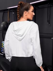 Cazadora deportiva de hombros caídos con bolsillos oblicuos con capucha - Blanco - Ver 2