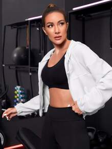 Cazadora deportiva de hombros caídos con bolsillos oblicuos con capucha - Blanco - Ver 3