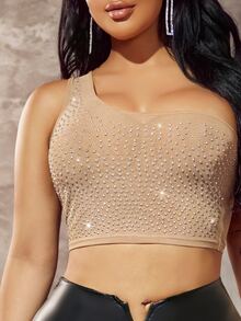 SHEIN SXY Top corto de un hombro con diamante de imitación - Albaricoque - Ver 5