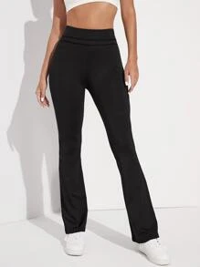 Yoga Basic Solid Flare Leg Sports Pants - Black - View 4