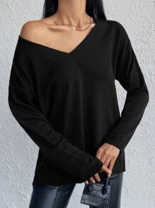 RueChic Solid Drop Shoulder Jumper - Black - View 3