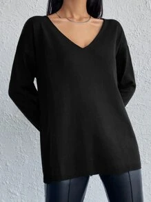 RueChic Solid Drop Shoulder Jumper - Black - View 4