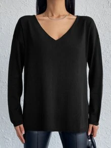 RueChic Solid Drop Shoulder Jumper - Black - View 5