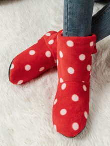 Polka Dot Fuzzy Slipper Boots - Red - View 5