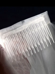 1件白色仿珍珠装饰细绳边新娘头纱，适用于优雅婚纱，情人节配饰 - 白色 - 查看 4