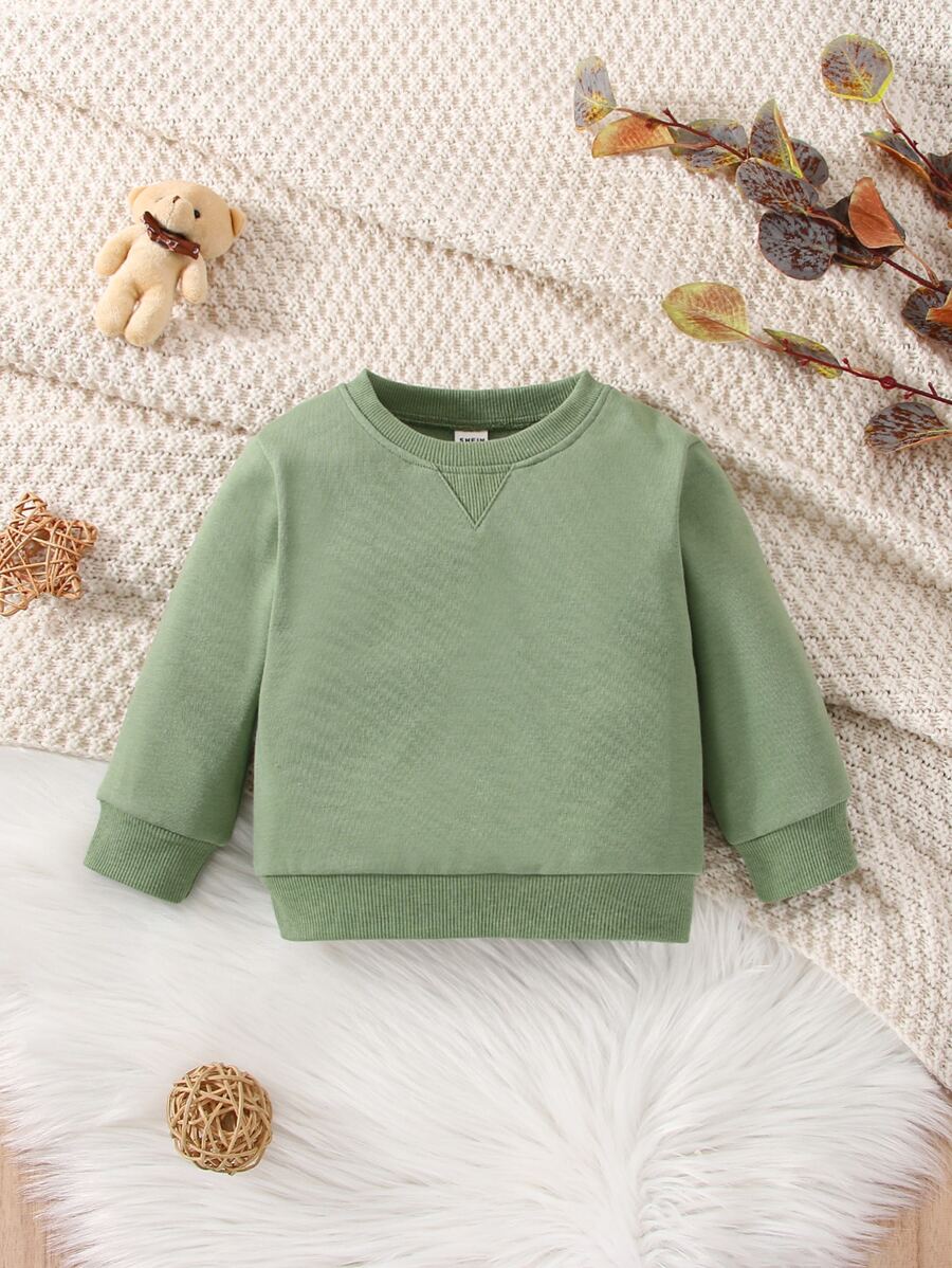 男嬰素色圓領運動衫 - 綠色 - 查看 1