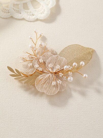 人造珍珠和树叶装饰新娘发夹优雅情人节