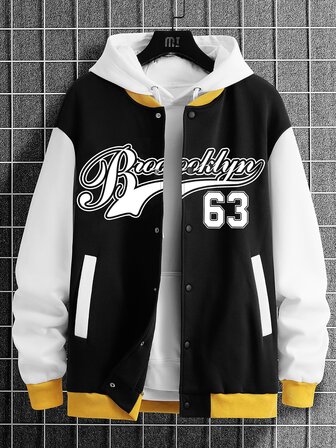 Ragazzi Giacca varsity con grafica lettera color block spalle cadenti senza felpa con cappuccio