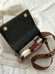 鋸齒紋翻蓋鏈條方包 - 棕色 - 查看 4