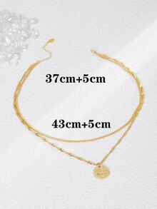 Letter Detail Round Charm Layered Necklace - Yellow Gold - View 4