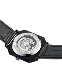 SOLLEN 兵马俑系列自动机械男表，潮流时尚夜光防水方形腕表 - 黑色 - 查看 5