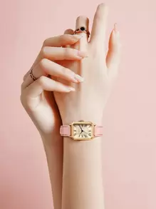 LUCKYFOX 1buc femeie roz, simplu, casual, stil de afaceri, aliaj de zinc, retro, cuarț, ceas cu curea pătrată mică, potrivit pentru viața de zi cu zi, ca un cadou pentru studenții care se întorc la școală - Roz - Vizualizare 2