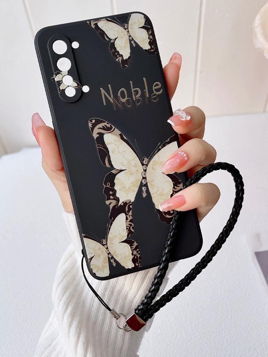 蝴蝶圖案手機殼附帶繩子 - 彩色 - 查看 1