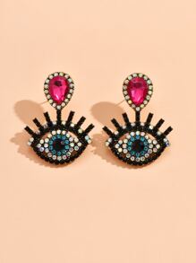 Rhinestone Eye Decor Earrings - Multicolor - View 12