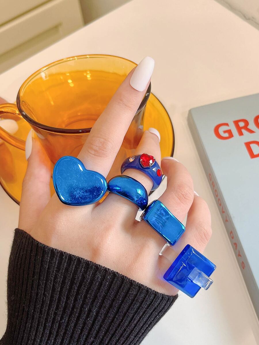 5pcs Heart Decor Ring