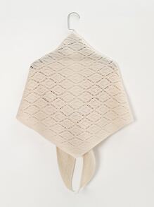 波西米亚风 1 件女士时尚保暖针织披肩领围巾三角形几何镂空透气家居披肩，冬季配饰女士 - 米色 - 查看 2